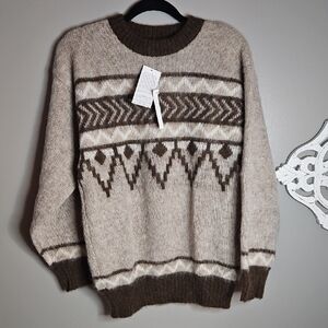 Vintage Nordic fair isle 100% wool Crewneck Sweater NWT